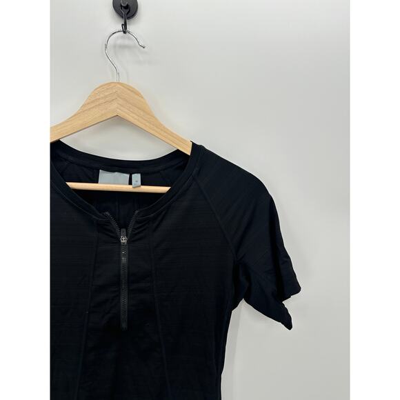 Athleta Black Pacifica UPF Tee 2 Women M Short Sleeve Zip Front Stretch Outdoor - Picture 3 of 9